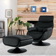 Load image into Gallery viewer, Top Grain Leather Swivel Rocking Chair and Ottoman Set with Locking Handle-Black
