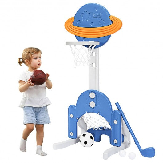 3 in 1 Kids Basketball Hoop Set with Balls-Blue