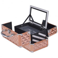 Load image into Gallery viewer, Beauty Cosmetic Makeup Case with Mirror &amp; Extendable Trays-Golden
