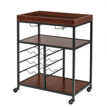 Load image into Gallery viewer, 3 Tier Storage Bar Serving Cart with Wine Rack
