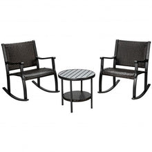 Load image into Gallery viewer, 3 Pcs Patio Rattan Rocking Chair Bistro Set with Coffee Table for Poolside Lawn
