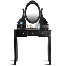 Load image into Gallery viewer, Wooden Vanity Set with 360� Rotating Oval Mirror and Cushioned Stool-Black
