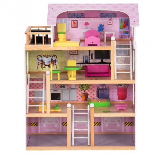 Wood Dollhouse Cottage with Furniture Playset for Kids