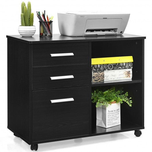 3-Drawer Mobile Lateral File Cabinet Printer Stand-Black