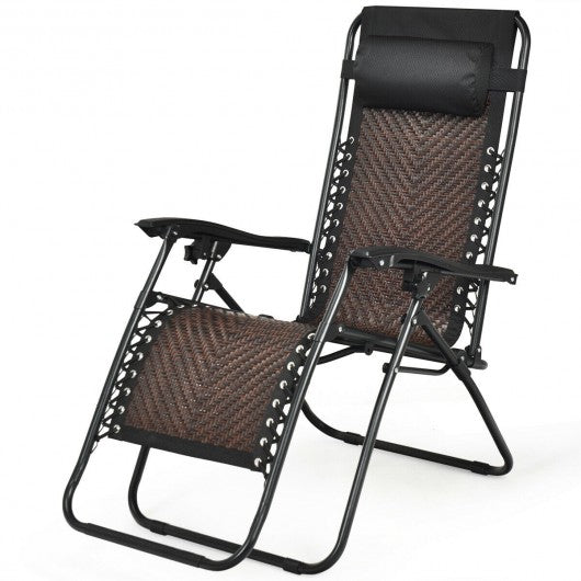 Folding Patio Rattan Zero Gravity Lounge Chair Recliner-Coffee
