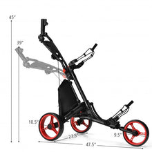 Load image into Gallery viewer, Folding 3 Wheels Golf Push Cart with Bag Scoreboard Adjustable Handle -Red
