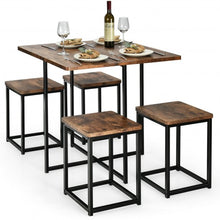 Load image into Gallery viewer, 5 Pcs Metal Frame Dining Set with Compact Dining Table and 4 Stools -Walnut
