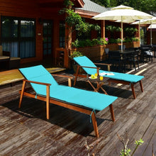 Load image into Gallery viewer, 3Pcs Protable Patio Cushioned Rattan Lounge Chair Set w/ Folding Table-Turquoise
