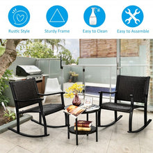 Load image into Gallery viewer, 3 Pcs Patio Rattan Rocking Chair Bistro Set with Coffee Table for Poolside Lawn

