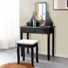 Load image into Gallery viewer, Square Mirrored Vanity Dressing Table Set with 3 Storage Boxes-Black
