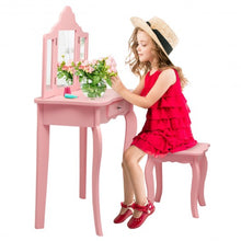 Load image into Gallery viewer, Kids Makeup Dressing Mirror Vanity Table Stool Set-Pink
