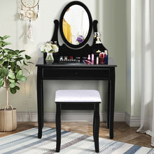 Load image into Gallery viewer, Vanity Wooden Makeup Dressing Table Stool Set -Black
