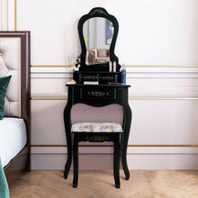 Load image into Gallery viewer, Makeup Dressing Table and Bench 3 Drawers and Cushioned Stool for Girls-Black
