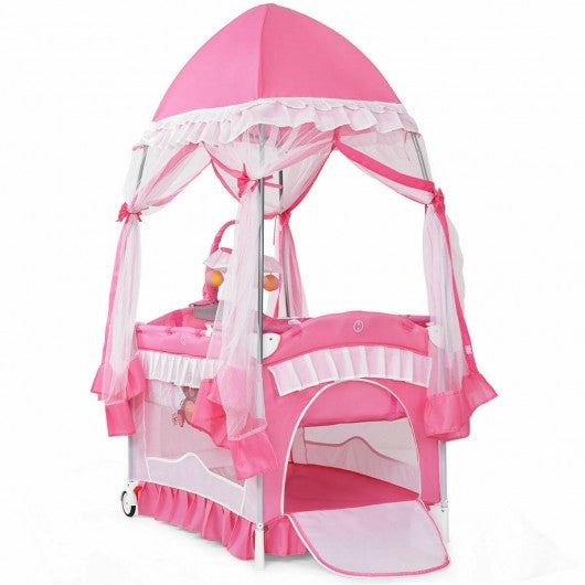 Portable Baby Playpen Crib Cradle with Carring Bag-Pink