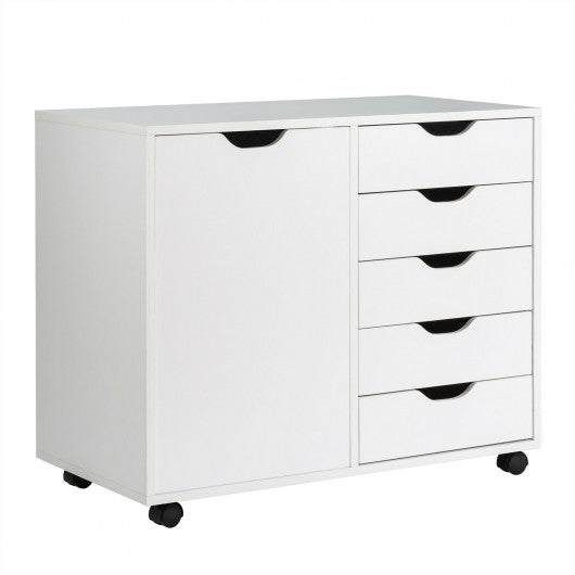5-Drawer Dresser Chest Mobile Storage Cabinet with Door-White