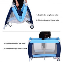 Load image into Gallery viewer, Foldable Baby Crib Playpen w/ Mosquito Net and Bag-Blue
