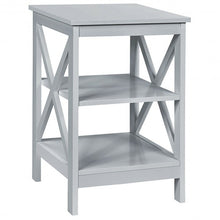 Load image into Gallery viewer, 3-Tier Nightstand End Table with X Design Storage -Gray

