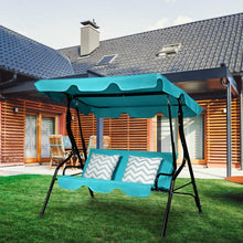 Load image into Gallery viewer, 3 Seats Patio Canopy Cushioned Steel Frame Swing Glider Hammock-Blue
