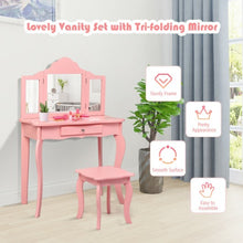 Load image into Gallery viewer, Kids Makeup Dressing Mirror Vanity Table Stool Set-Pink
