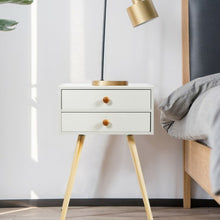 Load image into Gallery viewer, Mid Century Modern 2 Drawers Nightstand in Natural-White
