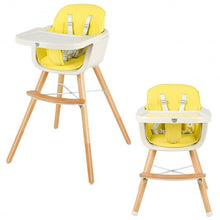 Load image into Gallery viewer, 3 in 1 Convertible Wooden High Chair with Cushion-Yellow
