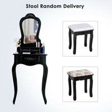 Load image into Gallery viewer, Makeup Dressing Table and Bench 3 Drawers and Cushioned Stool for Girls-Black
