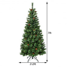 Load image into Gallery viewer, 7 ft Premium Hinged Artificial Christmas Tree with Pine Cones
