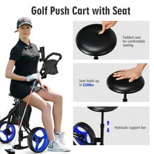 Load image into Gallery viewer, 3 Wheels Folding Golf Push Cart with Seat Scoreboard and Adjustable Handle-Blue
