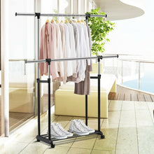 Load image into Gallery viewer, Height Adjustable Extendable Double Rail Clothes Rack
