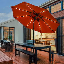 Load image into Gallery viewer, 9 Ft and 32 LED Lighted Solar Patio Market Umbrella Shelter with Tilt and Crank-Orange
