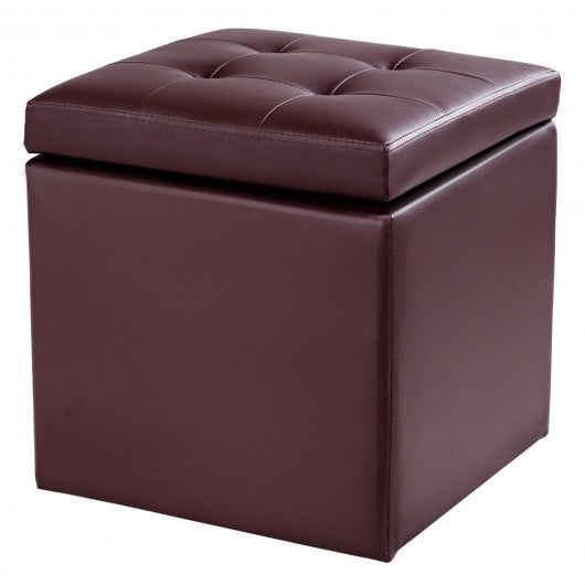 Square Hinge Top Storage Box Ottoman-Brown