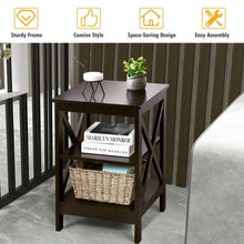 Load image into Gallery viewer, 3-Tier Nightstand End Table with X Design Storage -Espresso
