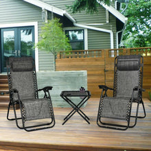 Load image into Gallery viewer, 3 pcs Folding Portable Zero Gravity Reclining Lounge Chairs Table-Gray
