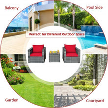 Load image into Gallery viewer, 3 Pcs Patio Rattan Furniture Bistro Sofa Set with Cushioned-Red
