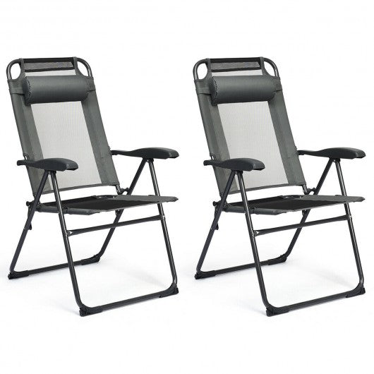 2 PCS Patio Adjustable Folding Recliner Chairs-Gray