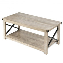 Load image into Gallery viewer, Rustic Accent Coffee Table Metal X Shaped Side Cocktail Table with Storage Shelf
