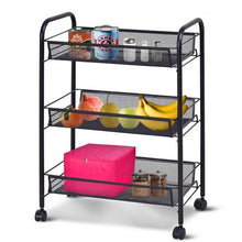 Load image into Gallery viewer, Black/Gray 3 Tier Storage Rack Trolley Cart-Black
