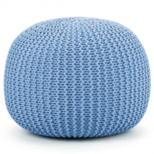 100% Cotton Hand Knitted Pouf Floor Seating Ottoman-Blue