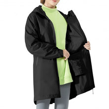 Load image into Gallery viewer, Hooded  Women&#39;s Wind &amp; Waterproof Trench Rain Jacket-Black-L
