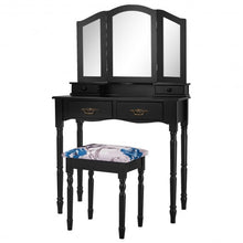 Load image into Gallery viewer, Simple Vanity Set with Tri-Folding Mirror Drawers and Storage Shelf-Black
