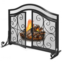 Load image into Gallery viewer, Fireplace Screen with Hinged Magnetic Two-doors Flat Guard
