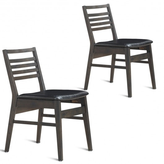 Set of 2 Armless PU Leather Dining Side Chairs-Black