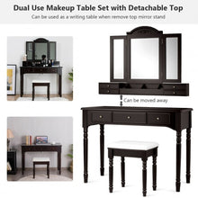 Load image into Gallery viewer, Makeup Dressing Table with Tri-Folding Mirror and Cushioned Stool for Women
