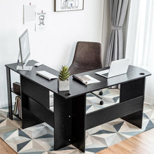 Load image into Gallery viewer, Modern L-Shaped Computer Desk with Shelves-Black
