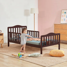 Load image into Gallery viewer, Classic Kids Wood Bed with Guardrails-Brown
