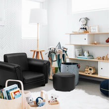 Load image into Gallery viewer, Black Kids Single Armrest Couch Sofa with Ottoman
