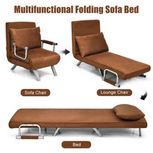 Load image into Gallery viewer, Chamois Convertible Sleeper Bed Arm Sofa with Pillow-Brown

