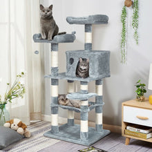 Load image into Gallery viewer, 55&quot; Multi-Level Kitten Activity Tower with Hammock-Light Gray
