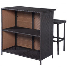 Load image into Gallery viewer, 3 pcs Patio Outdoor Rattan Wicker Bar Table and 2 Stools
