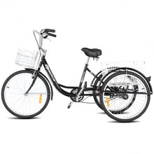 Load image into Gallery viewer, 26&quot; Seat Height Adjustable Single Speed 3-wheel Tricycle with Bell-Black
